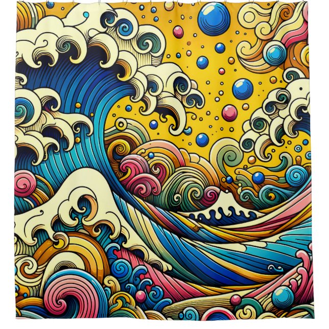  “Whimsical Waves: Ocean’s Mirth” Shower Curtain (Front)