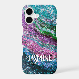 Whimsical wavy blue purple Glitter monogram