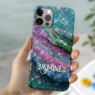 Whimsical wavy blue purple Glitter monogram Case-Mate iPhone Case
