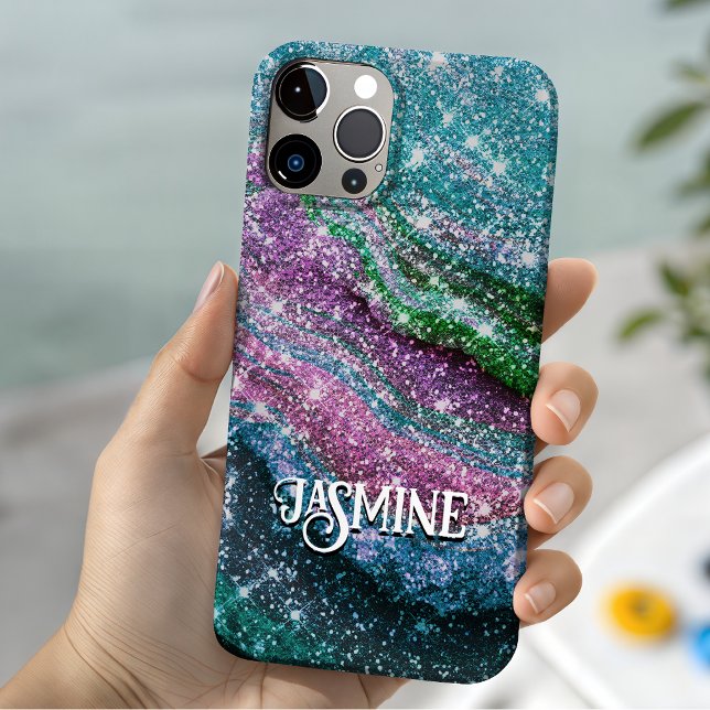 Whimsical wavy blue purple Glitter monogram Case-Mate iPhone Case (Creator Uploaded)