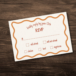 Whimsical Wavy Border Handwritten 70s RSVP Card