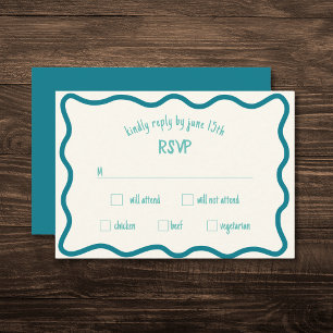 Whimsical Wavy Border Handwritten Blue RSVP Card