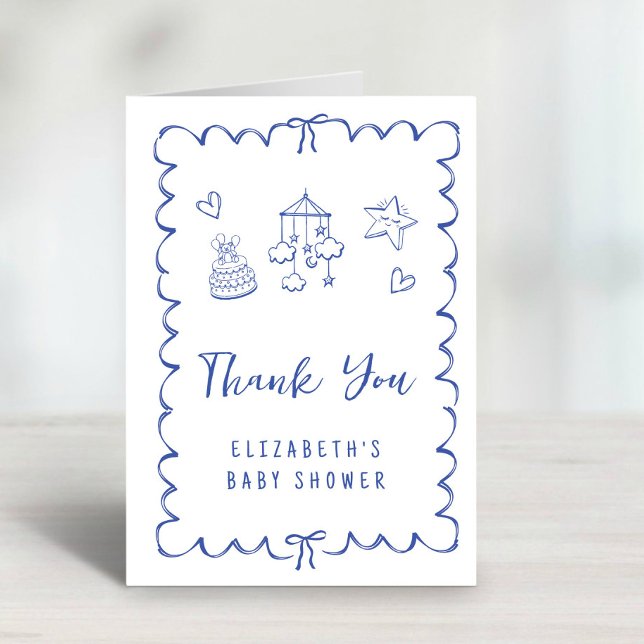 Whimsical Wavy Frame Baby Boy Shower Thank You Card (Creator Uploaded)