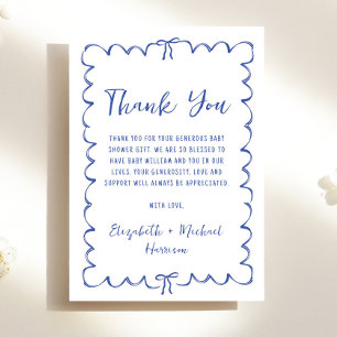 Whimsical Wavy Frame Baby Boy Shower Thank You Card