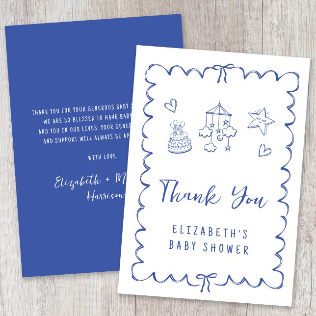 Whimsical Wavy Frame Baby Boy Shower Thank You Card (Creator Uploaded)