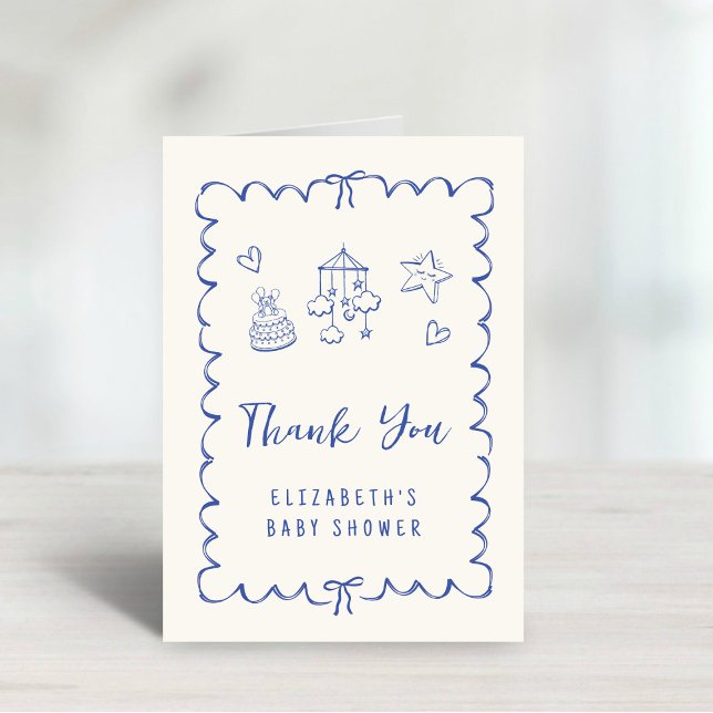 Whimsical Wavy Frame Baby Boy Shower Thank You Card (Creator Uploaded)