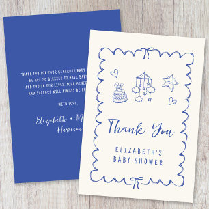 Whimsical Wavy Frame Baby Boy Shower Thank You Card