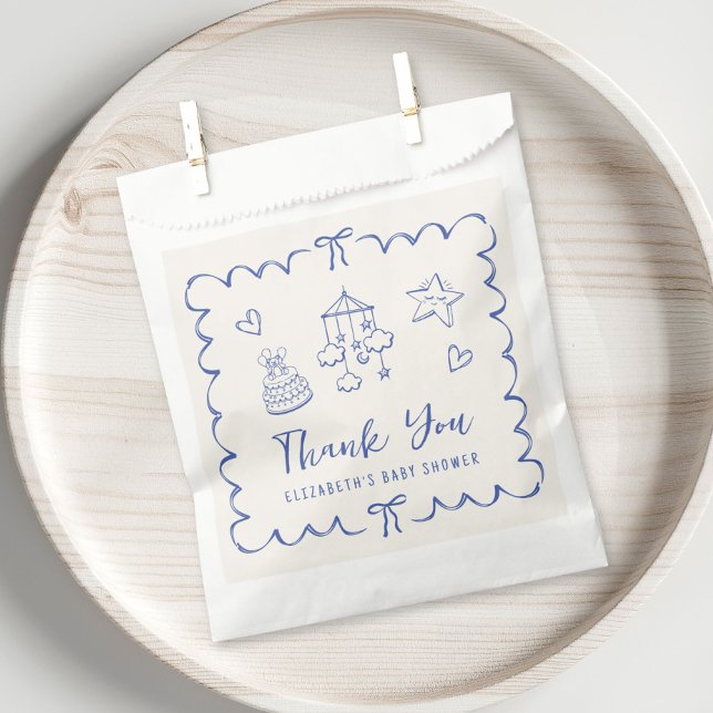 Whimsical Wavy Frame Baby Boy Shower Thank You Favour Bags (Creator Uploaded)