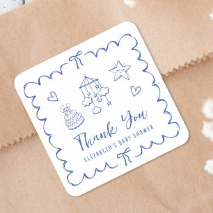 Whimsical Wavy Frame Baby Boy Shower Thank You Square Sticker