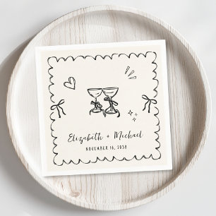 Whimsical Wavy Frame Cream Wedding Napkin