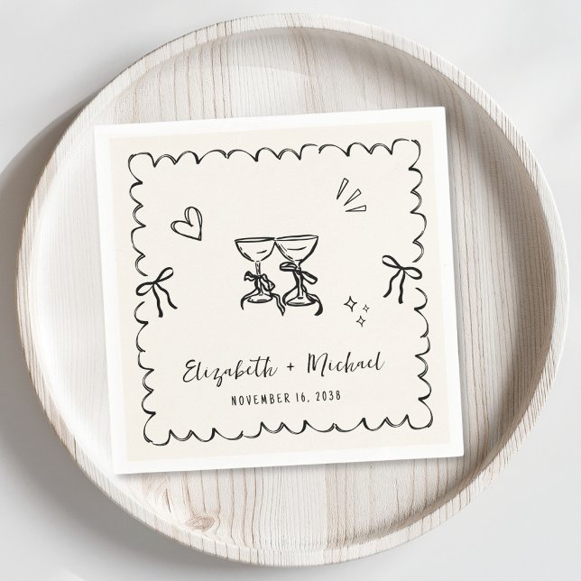 Whimsical Wavy Frame Cream Wedding Napkin (Creator Uploaded)