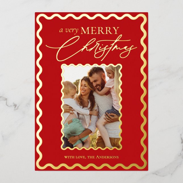 Whimsical Wavy Frame Elegant Calligraphy Christmas (Front)