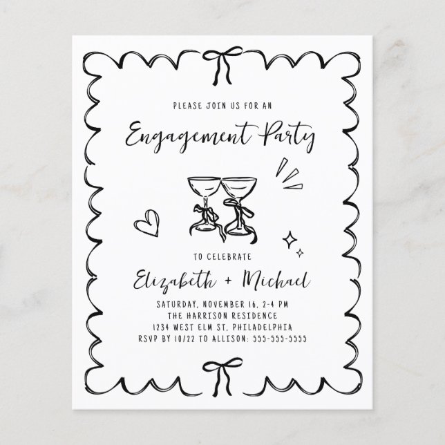 Whimsical Wavy Frame Engagement Party Invitation (Front)