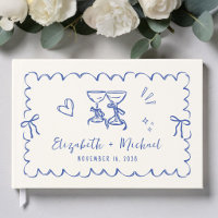 Whimsical Wavy Frame Hand Drawn Cream Blue Wedding
