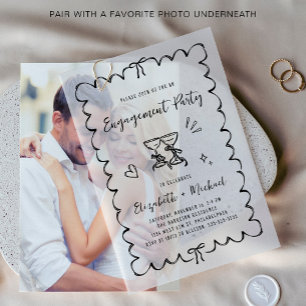 Whimsical Wavy Frame Overlay Engagement Party Vellum Invitations