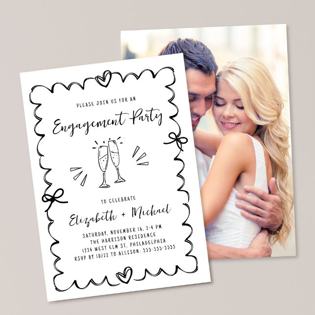 Whimsical Wavy Frame Photo Engagement Party Invitation (Creator Uploaded)