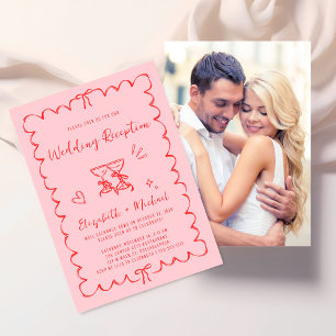 Whimsical Wavy Frame Photo Wedding Reception Invitation