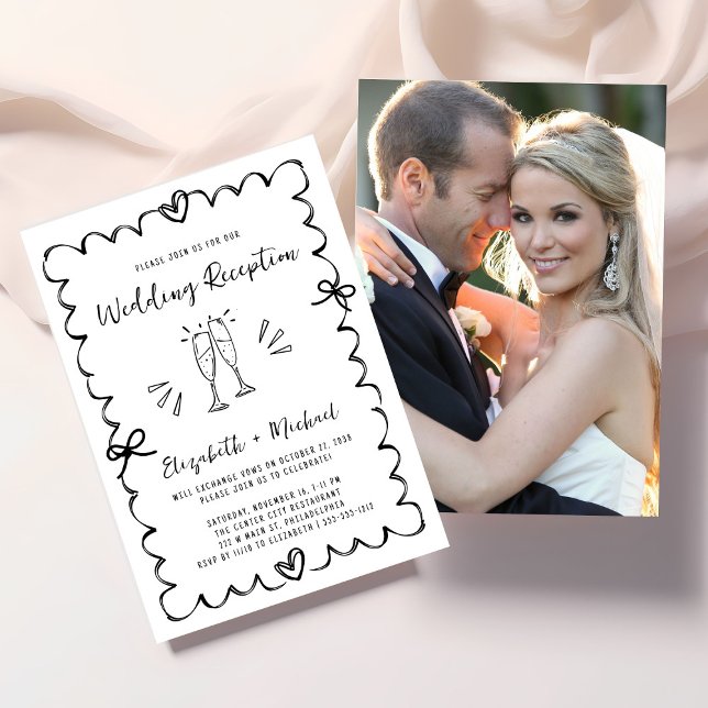 Whimsical Wavy Frame Photo Wedding Reception Invitation (Whimsical Wavy Frame Photo Wedding Reception Invitation)
