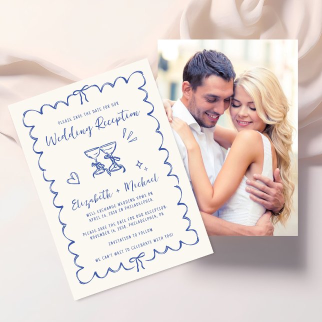 Whimsical Wavy Frame Photo Wedding Reception Save The Date (Whimsical Wavy Frame Photo Wedding Reception Save The Date)