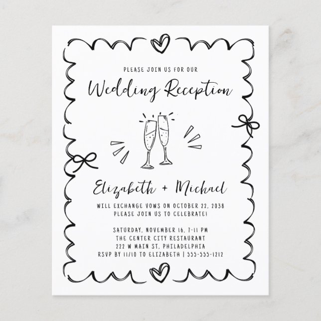 Whimsical Wavy Frame Wedding Reception Invitation (Front)