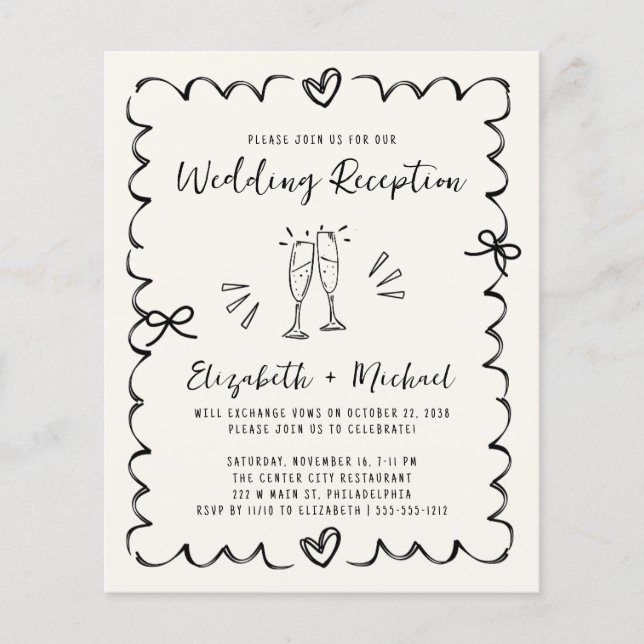 Whimsical Wavy Frame Wedding Reception Invitation (Front)