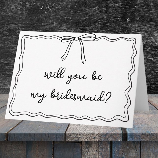 Whimsical Wavy Hand Drawn Bow Bridesmaid Proposal Card (Pop the question to your bridesmaids with a card that’s as elegant and thoughtful as your wedding.)
