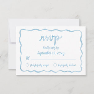 Whimsical Wavy Hand Illustrated Light Blue Frame RSVP Card