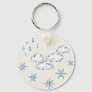 Whimsical Weather Icons – Sun Clouds Rain and Snow Key Ring