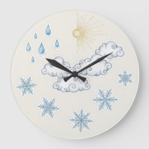 Whimsical Weather Icons – Sun Clouds Rain and Snow Large Clock