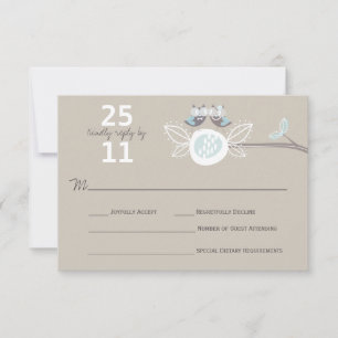 Whimsical Wedding Brown Owls On Branch RSVP Card