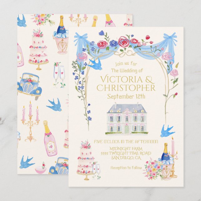 Whimsical Wedding Chateau Mansion Invitation (Front/Back)