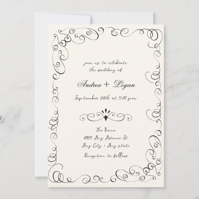 Whimsical  Wedding Dinner Invitation (Front)