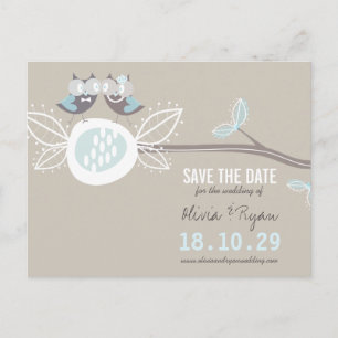 Whimsical Wedding Owls Tree Branch Save The Date Announcement Postcard