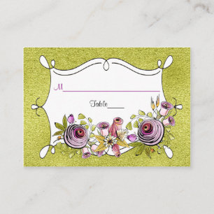 Whimsical Wedding Place Card FAUX Green Foil