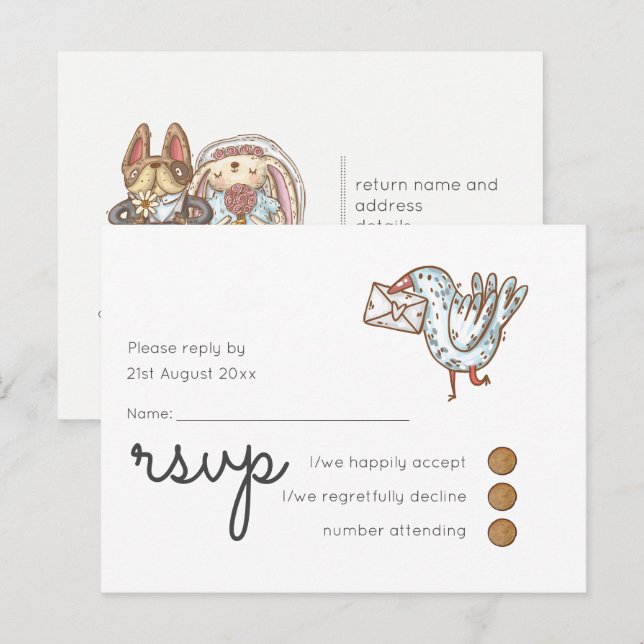 Whimsical Wedding Timeline RSVP Doodle Art Invitation Postcard (Front/Back)