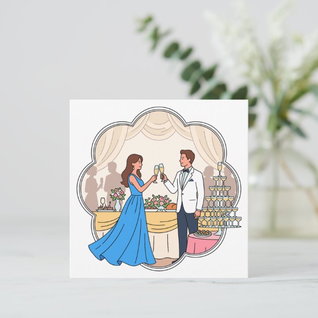 Whimsical Wedding Toast Program - Artistic Couple  Programme (Standing Front)