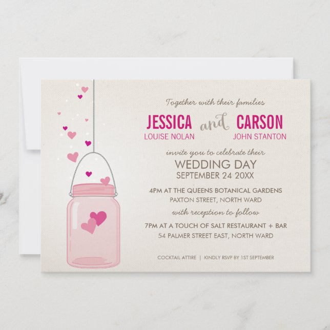 WHIMSICAL WEDDING trendy mason jar love hearts Invitation (Front)
