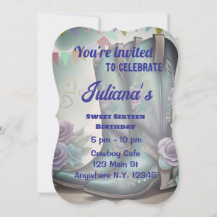 Whimsical Western Boots with Floral Charm Invitation
