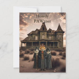 Whimsical Western Cat Howdy Hello Flat Card