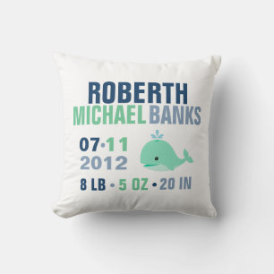 Whimsical Whale Baby Birth Announcement {green} Cushion