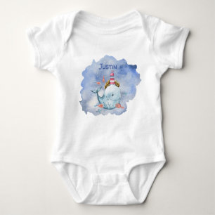 Whimsical Whale, Lighthouse, Fish On The Ocean Baby Bodysuit
