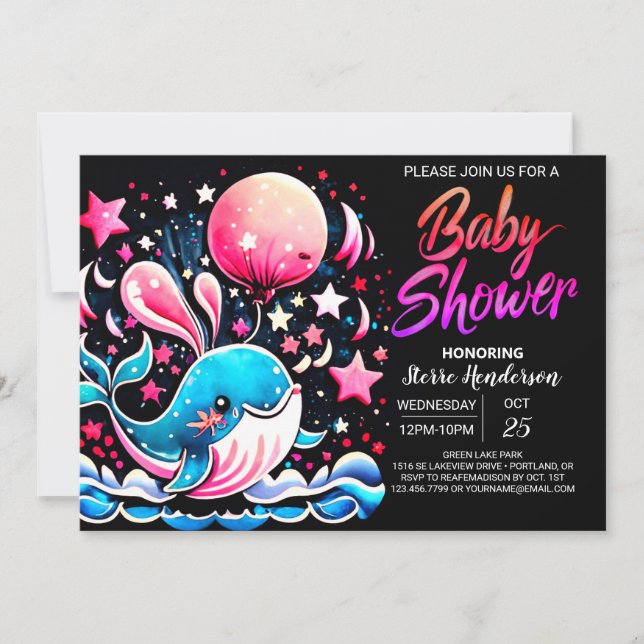 Whimsical Whale Nautical Girl Baby Shower Invitation (Front)