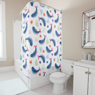 Whimsical Whales and Coral Seamless Pattern Shower Curtain