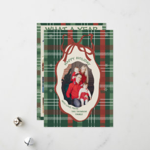 Whimsical What a Year in Review Plaid Christmas  Holiday Card