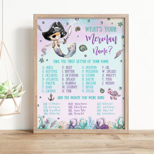Whimsical What's Your Merman Name Birthday Game  Poster