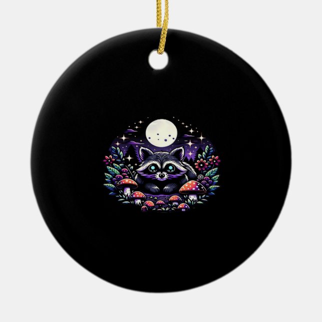 Whimsical Whimsigoth Racoon Under Moonlight Vinta Ceramic Tree Decoration (Front)