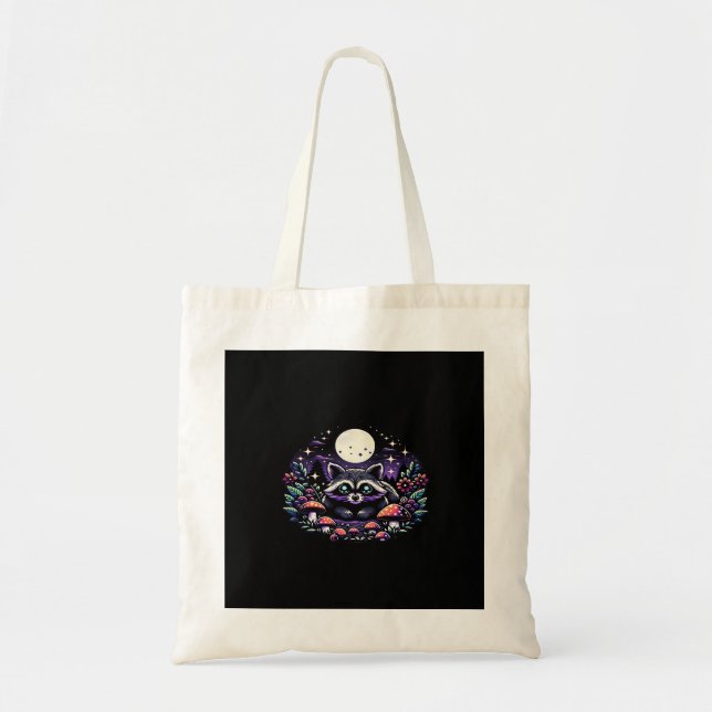 Whimsical Whimsigoth Racoon Under Moonlight Vinta Tote Bag (Front)