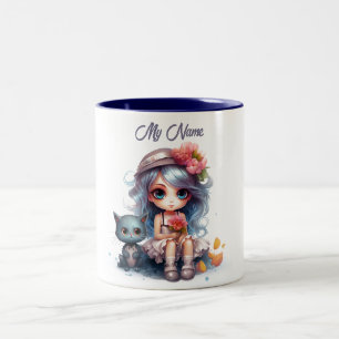 Whimsical Whispers: Doll and Cat Fantasy Cup
