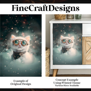 Whimsical White Cat, Kitten, Kitty H2 Decoupage  Tissue Paper