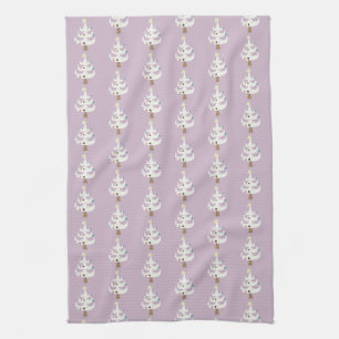 Whimsical White Christmas Trees on Purple Tea Towel